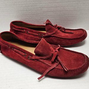 Barneys New York Red Loafers Drivers Slip On Red Suede Leather Mens Shoes 10.5